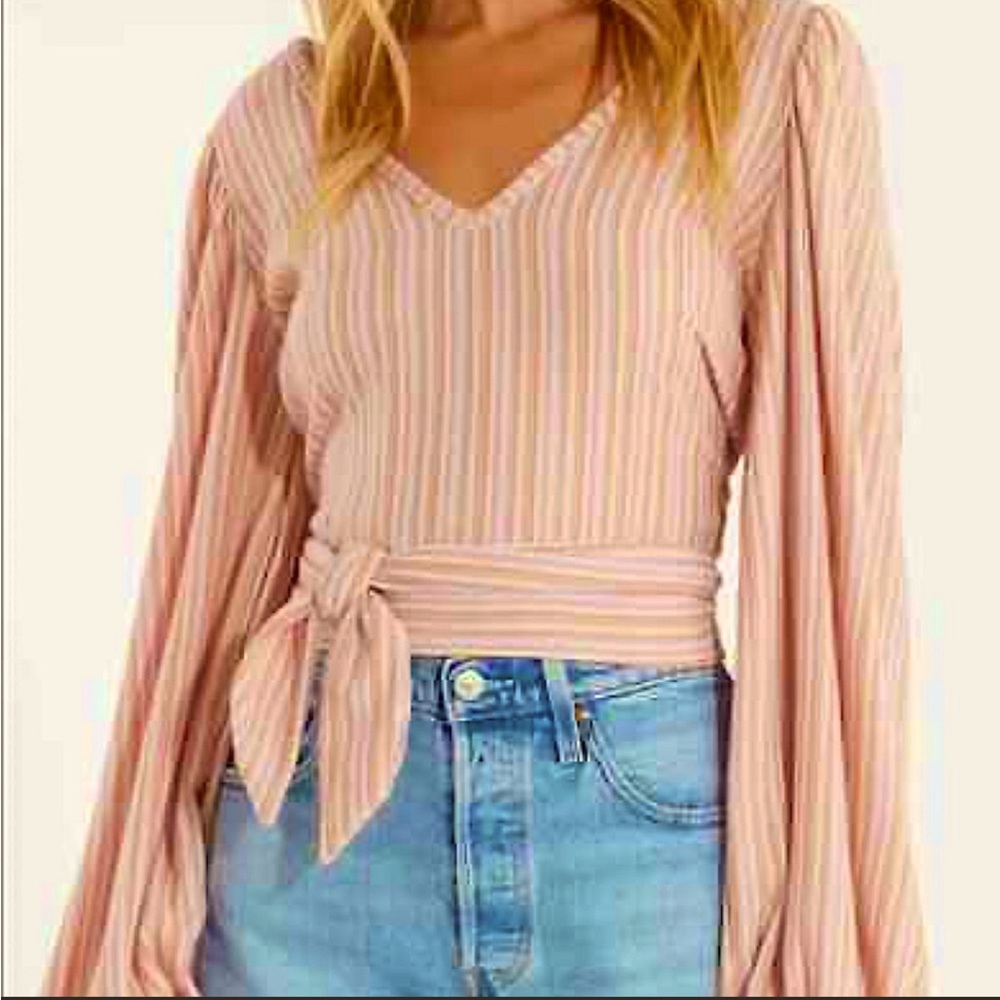 Free People Orchid Rain Autumn Nights Back Wrap Striped Top Blouse | Size Medium